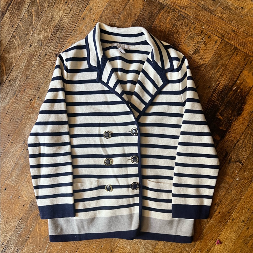 Banana Republic Striped Knit Blazer in Navy and Cream